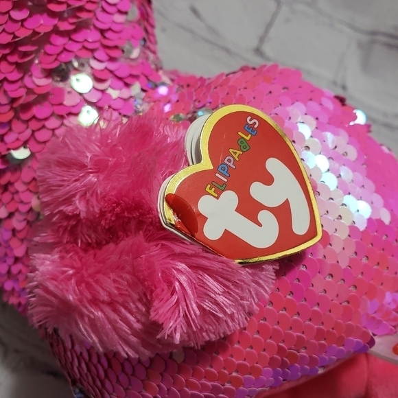 TY Flippables Pinky Pink Flamingo Plush 14-inch Stuffed Animal Year 2018 Sequins - Picture 7 of 12